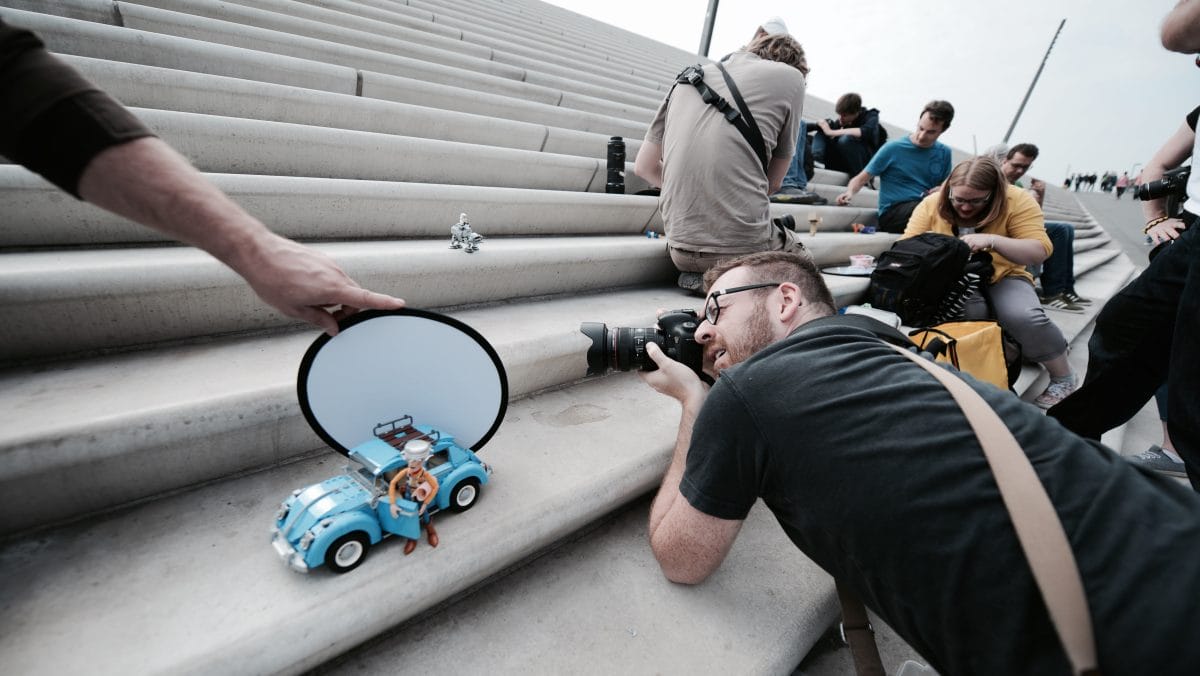 Toy Photographers in action on the steps of Hamburg