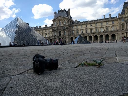 Dinos in front of the Louvre pyramid