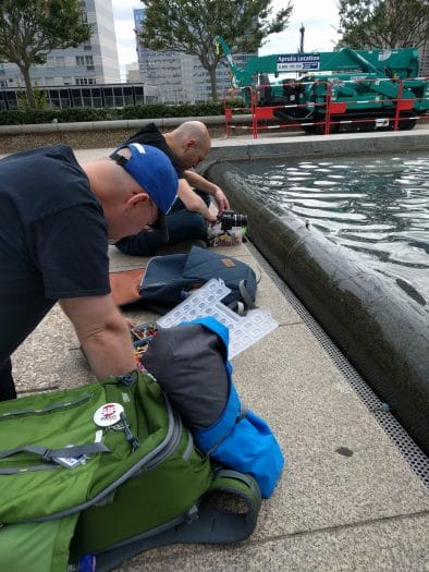 Taking pictures in the fountain